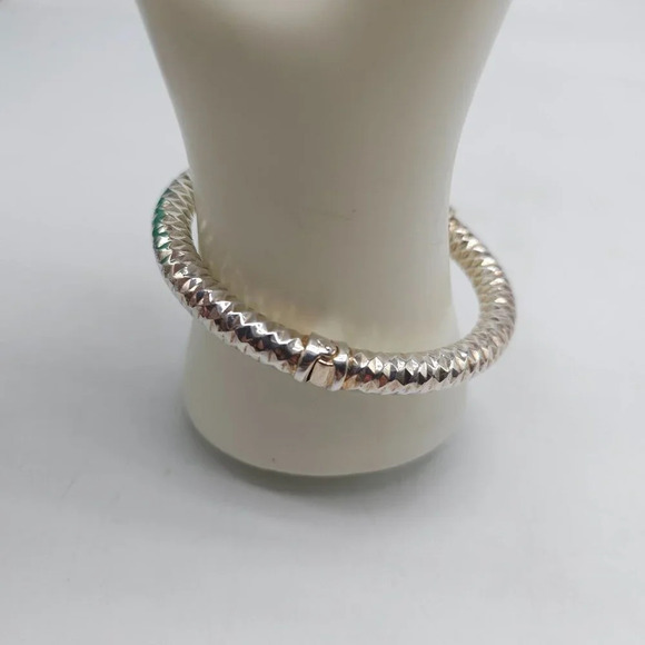 Sterling Silver Blue Lace Agate Cuff Bracelet 925 Vintage Waffle Texture - Picture 2 of 6